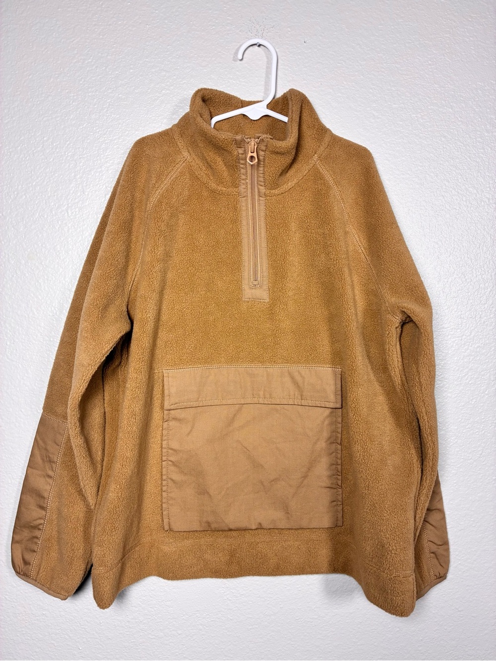 GAP Teen Boys Pullover 1/4 Zip Fleece Sweater Tan Camel SZ 10/11 Fall Layer